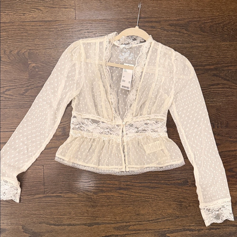 Urban Outfitters Cream Lace sheer Blouse